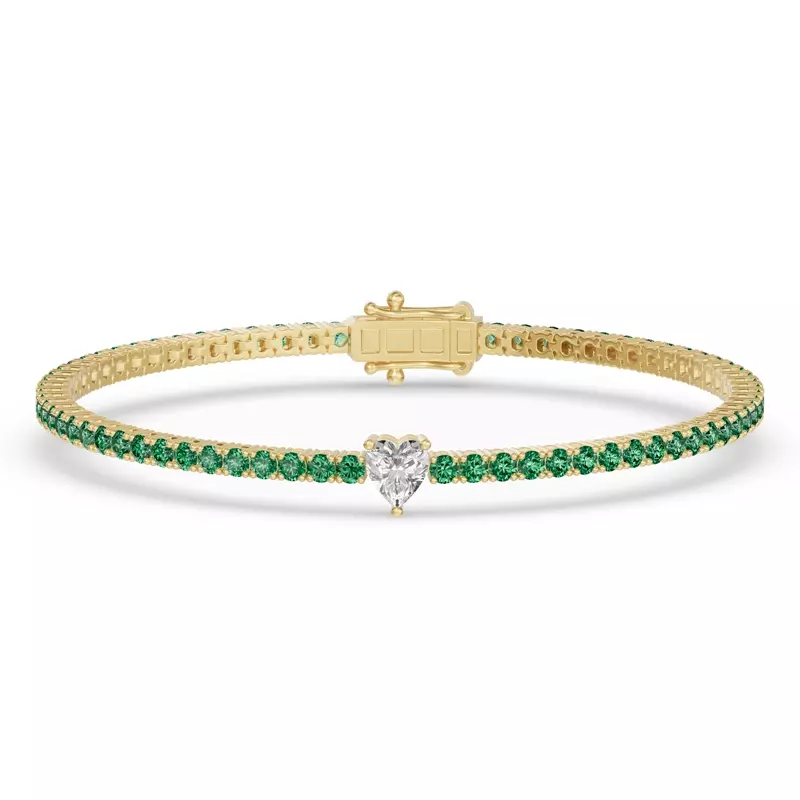 Lunava Green Emerald & Heart Lab Diamond Tennis Bracelet