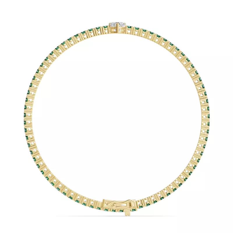 14K Yellow Gold Lunava Green Emerald & Heart Lab Diamond Tennis Bracelet