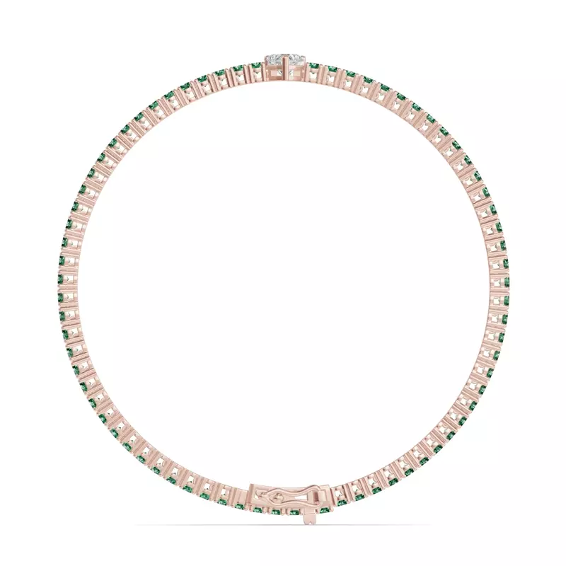 18K Rose Gold Lunava Green Emerald & Heart Lab Diamond Tennis Bracelet
