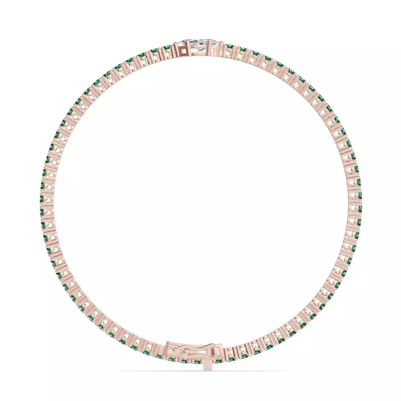 14K Rose Gold Lunava Green Emerald & Marquise Lab Diamond Tennis Bracelet