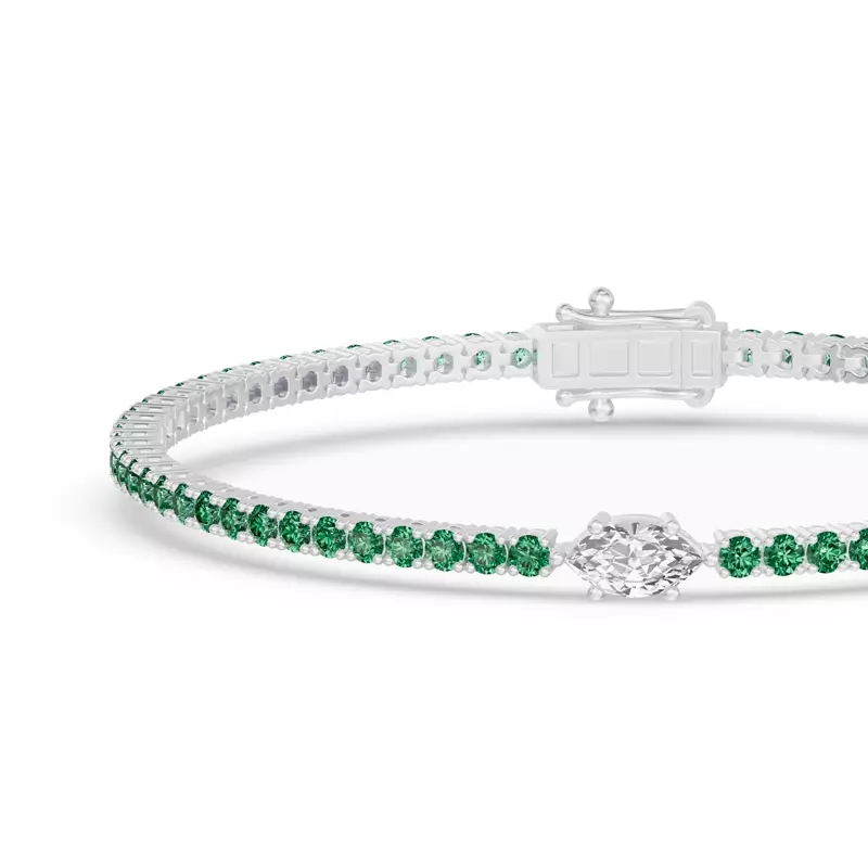 14K White Gold Lunava Green Emerald & Marquise Lab Diamond Tennis Bracelet