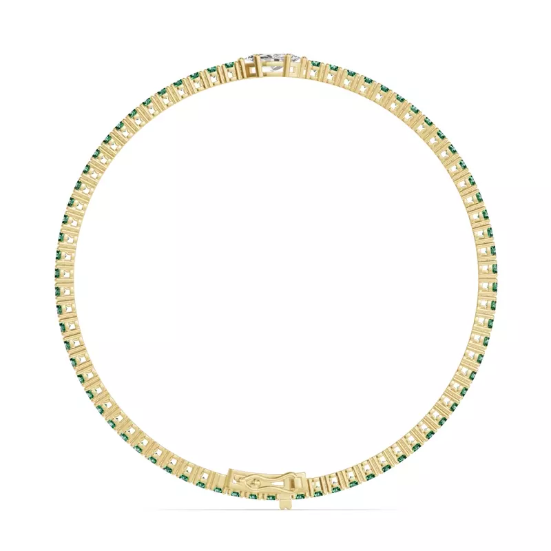 14K Yellow Gold Lunava Green Emerald & Marquise Lab Diamond Tennis Bracelet
