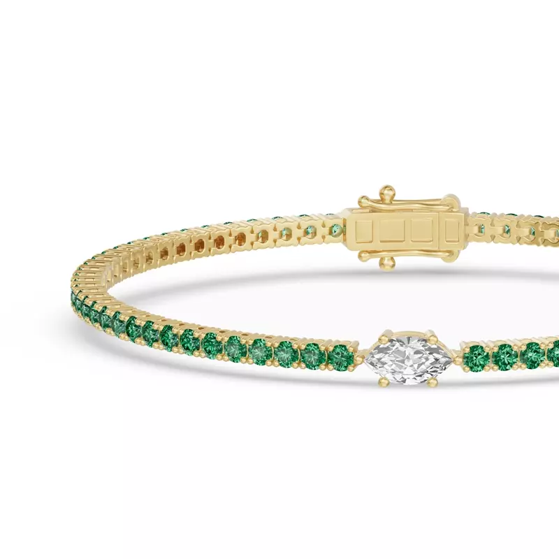 14K Yellow Gold Lunava Green Emerald & Marquise Lab Diamond Tennis Bracelet