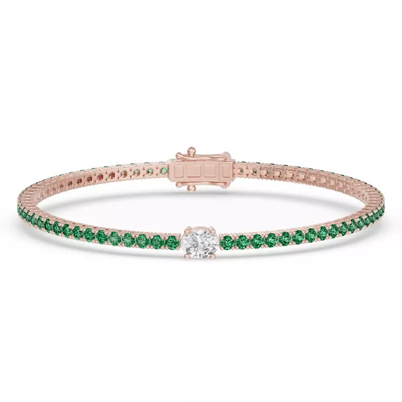 Lunava Green Emerald & Oval Lab Diamond Tennis Bracelet