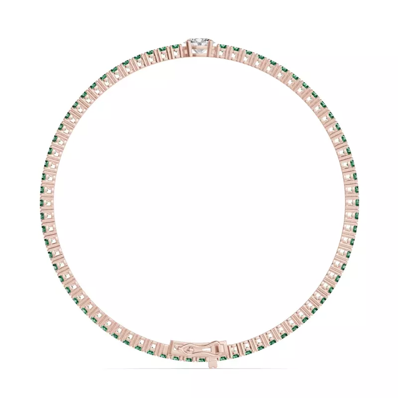 14K Rose Gold Lunava Green Emerald & Oval Lab Diamond Tennis Bracelet