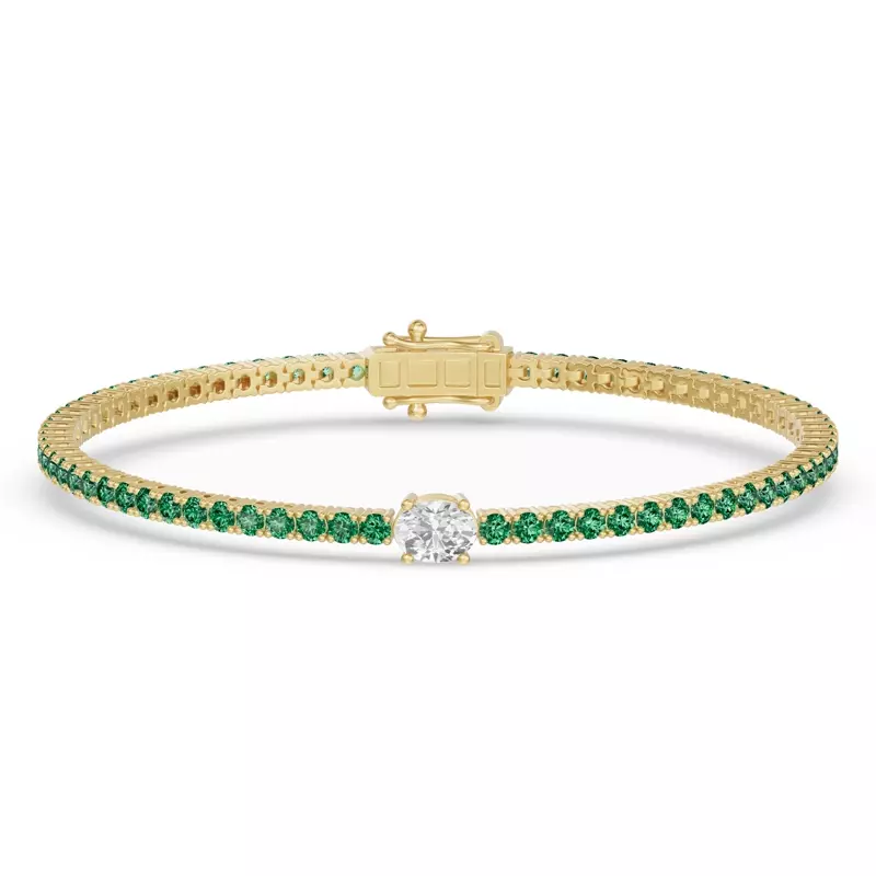 14K Yellow Gold Lunava Green Emerald & Oval Lab Diamond Tennis Bracelet