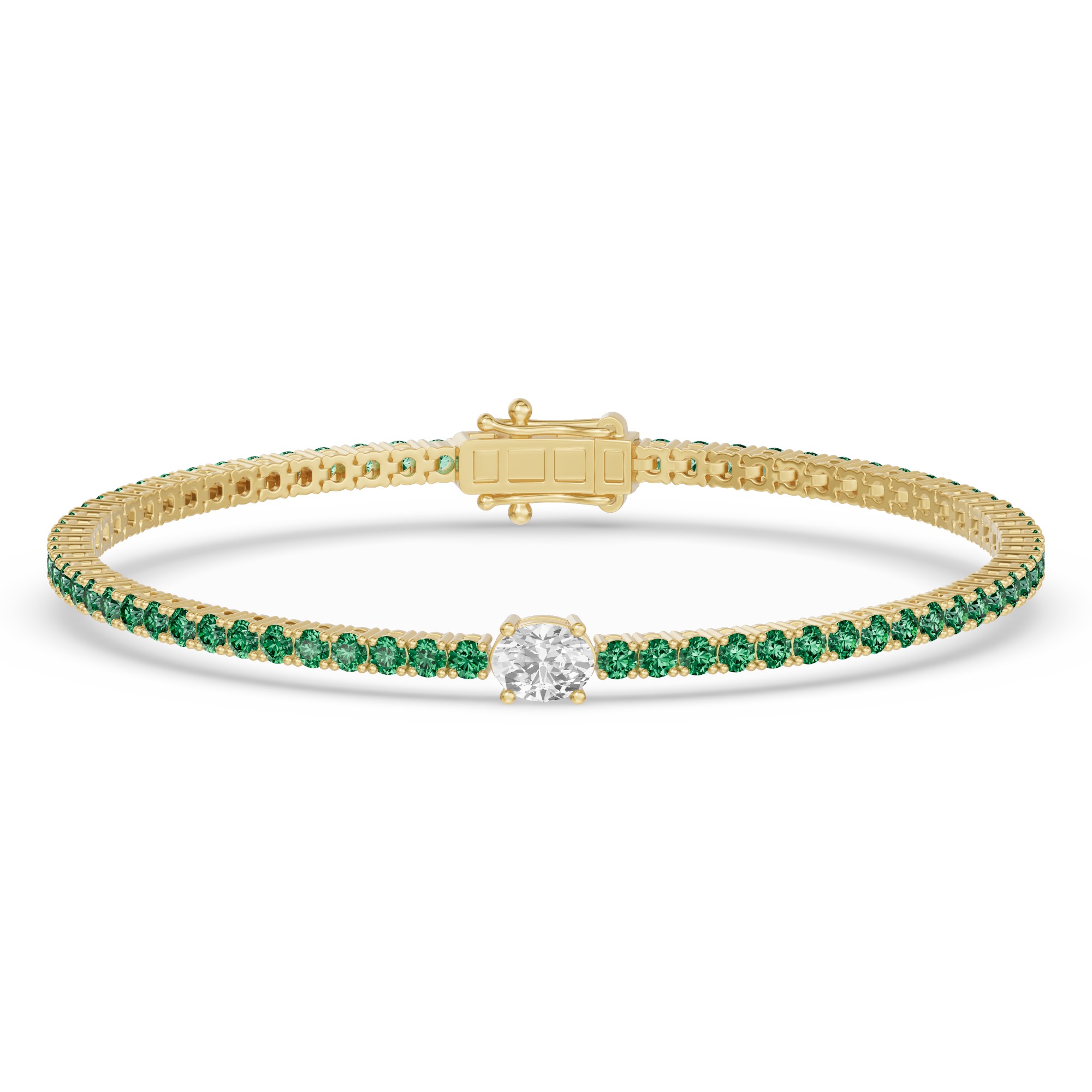 14K Yellow Gold Lunava Green Emerald & Oval Lab Diamond Tennis Bracelet