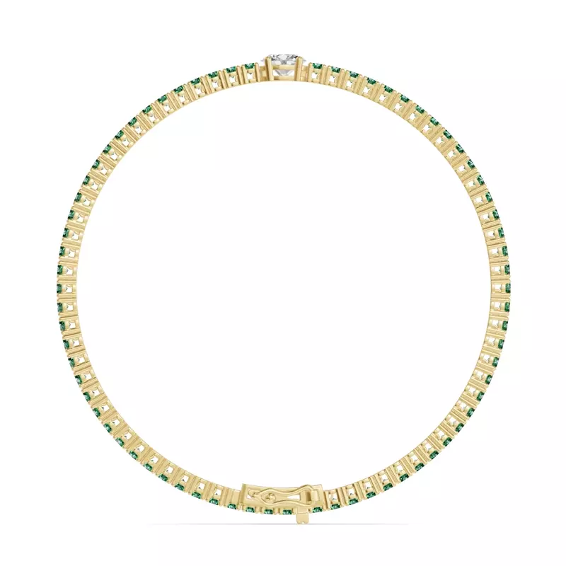 14K Yellow Gold Lunava Green Emerald & Oval Lab Diamond Tennis Bracelet