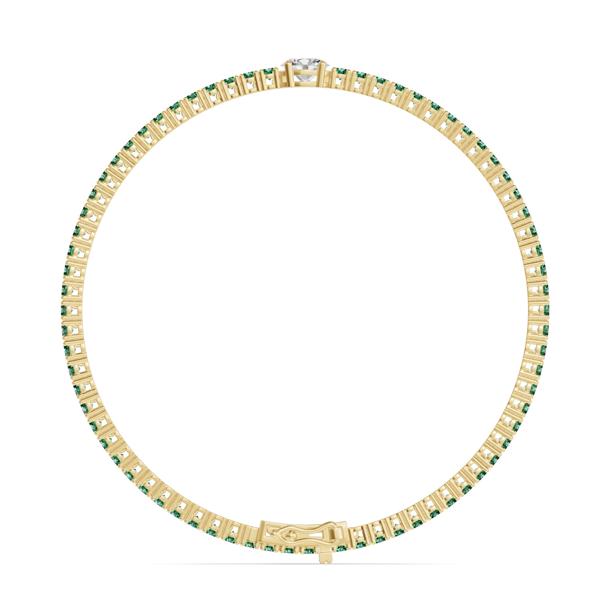 14K Yellow Gold Lunava Green Emerald & Oval Lab Diamond Tennis Bracelet