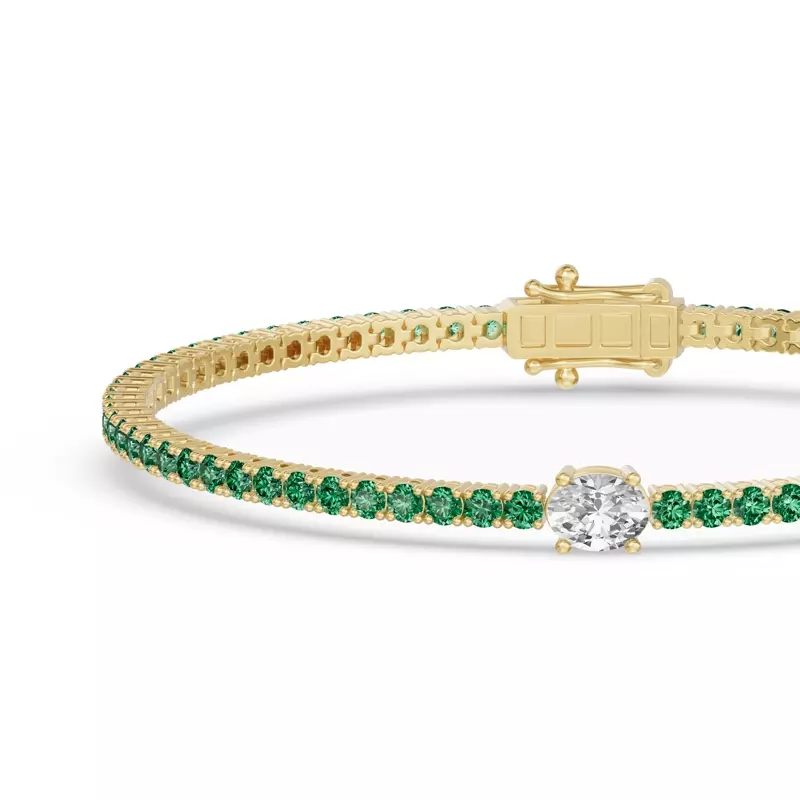 14K Yellow Gold Lunava Green Emerald & Oval Lab Diamond Tennis Bracelet