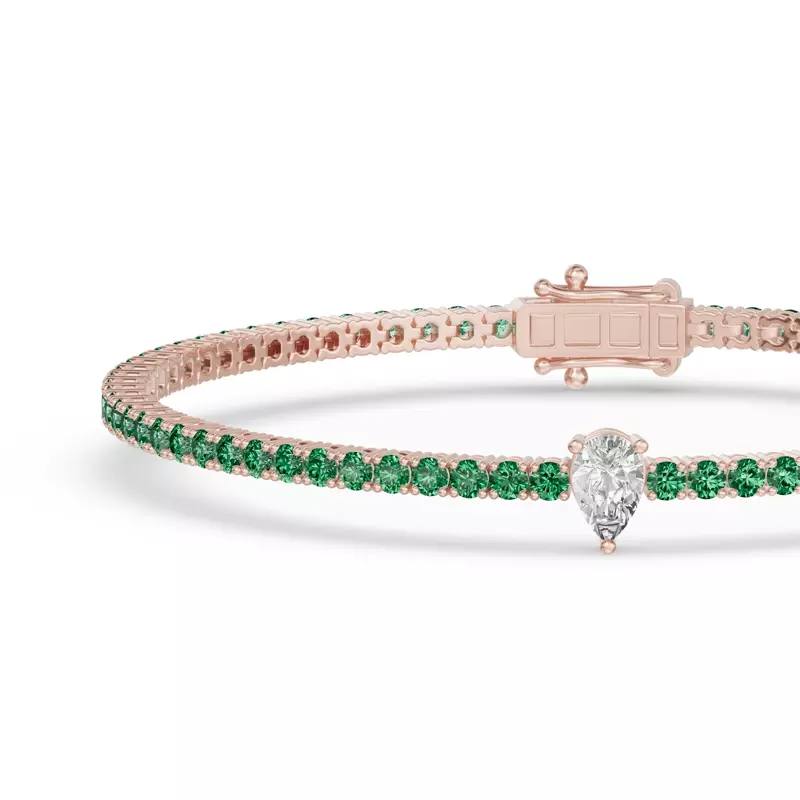 14K Rose Gold Lunava Green Emerald & Pear Lab Diamond Tennis Bracelet