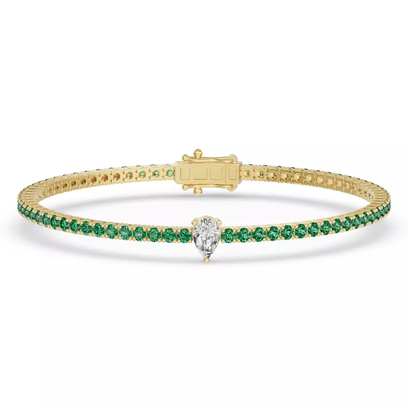 Lunava Green Emerald & Pear Lab Diamond Tennis Bracelet