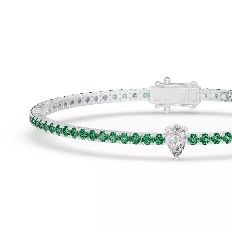 Platinum Lunava Green Emerald & Pear Lab Diamond Tennis Bracelet