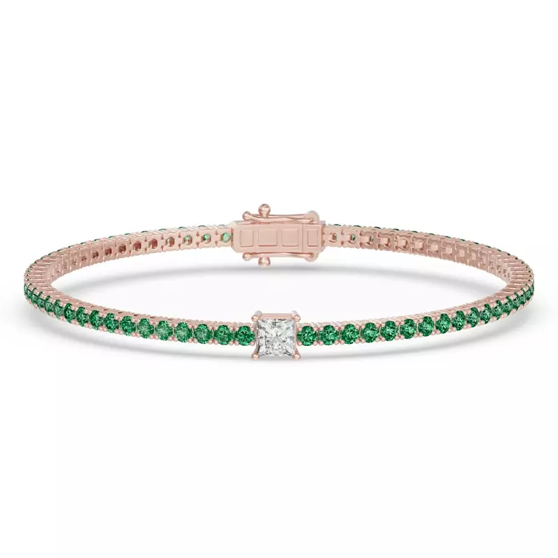 Lunava Green Emerald & Princess Lab Diamond Tennis Bracelet