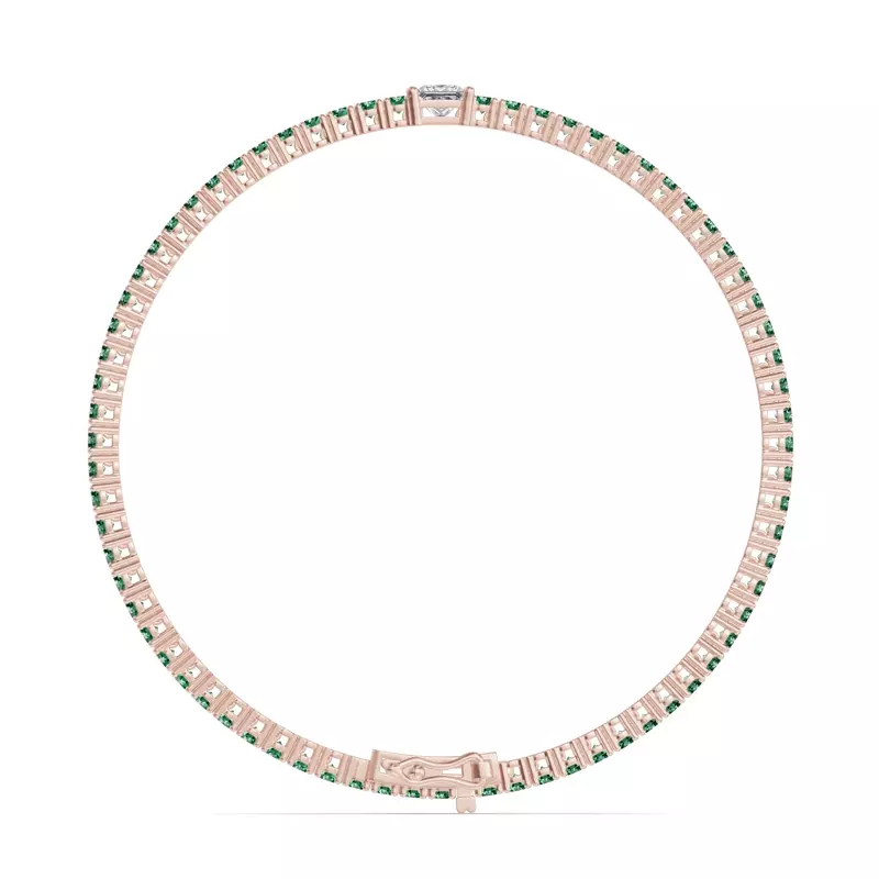 14K Rose Gold Lunava Green Emerald & Princess Lab Diamond Tennis Bracelet