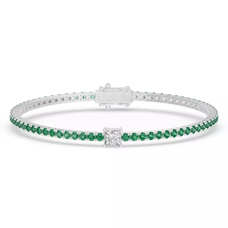 Lunava Green Emerald & Princess Lab Diamond Tennis Bracelet