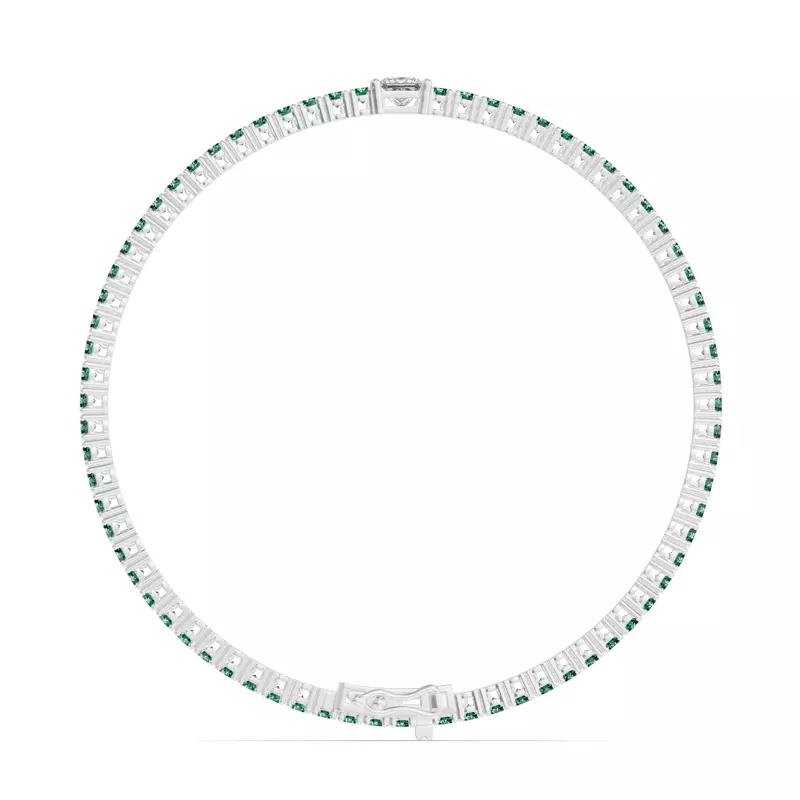 14K White Gold Lunava Green Emerald & Princess Lab Diamond Tennis Bracelet