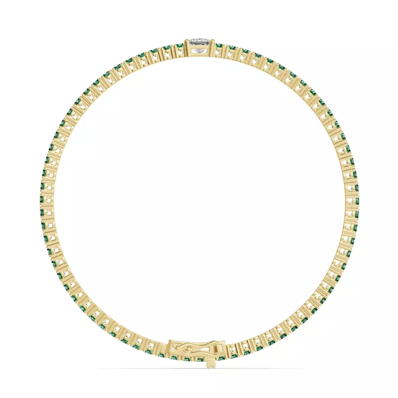 14K Yellow Gold Lunava Green Emerald & Princess Lab Diamond Tennis Bracelet