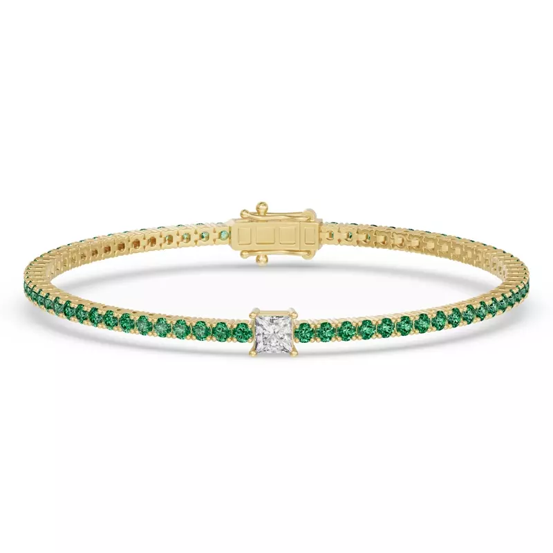Lunava Green Emerald & Princess Lab Diamond Tennis Bracelet