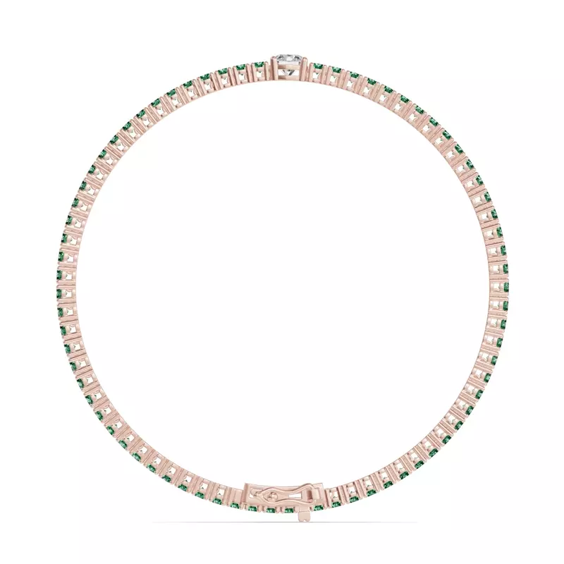 14K Rose Gold Lunava Green Emerald & Round Lab Diamond Tennis Bracelet