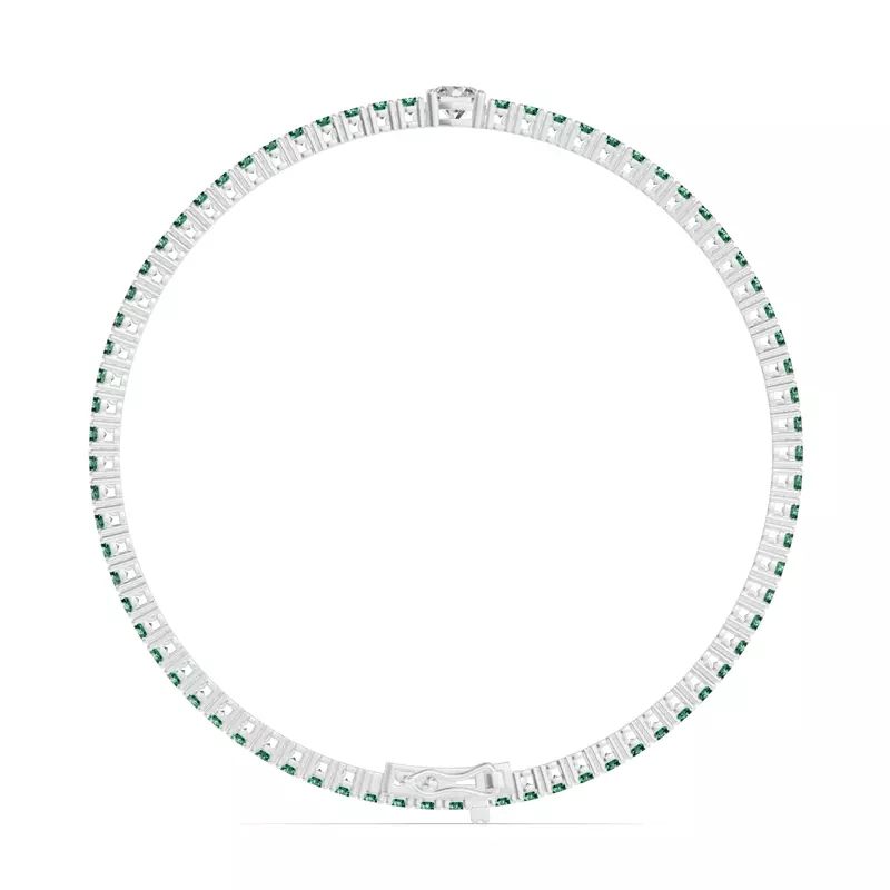 14K White Gold Lunava Green Emerald & Round Lab Diamond Tennis Bracelet