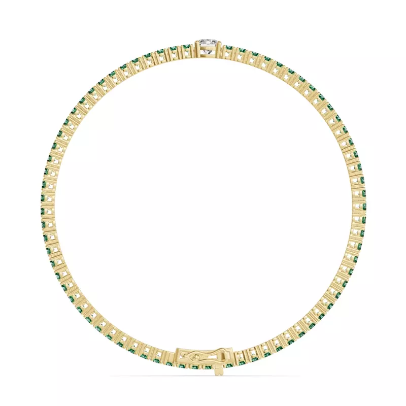 14K Yellow Gold Lunava Green Emerald & Round Lab Diamond Tennis Bracelet