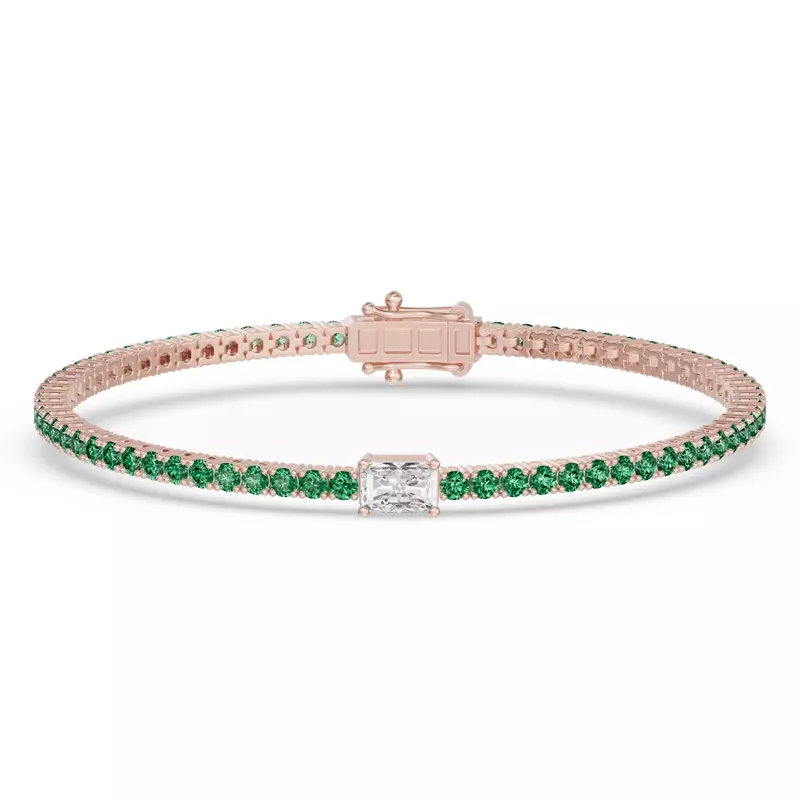 Lunava Green Emerald & Radiant Lab Diamond Tennis Bracelet