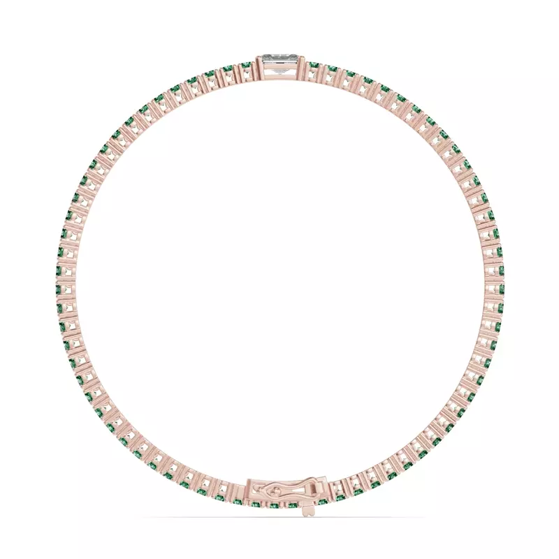14K Rose Gold Lunava Green Emerald & Radiant Lab Diamond Tennis Bracelet