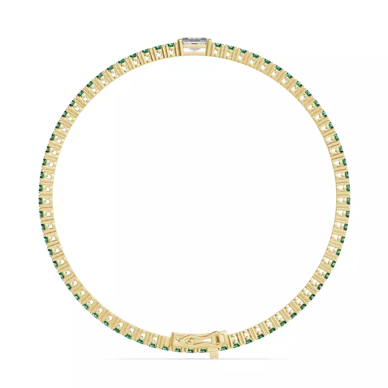 14K Yellow Gold Lunava Green Emerald & Radiant Lab Diamond Tennis Bracelet