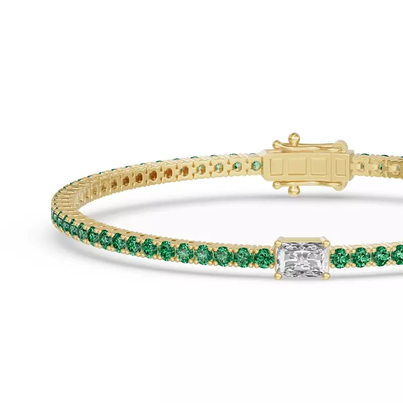 14K Yellow Gold Lunava Green Emerald & Radiant Lab Diamond Tennis Bracelet
