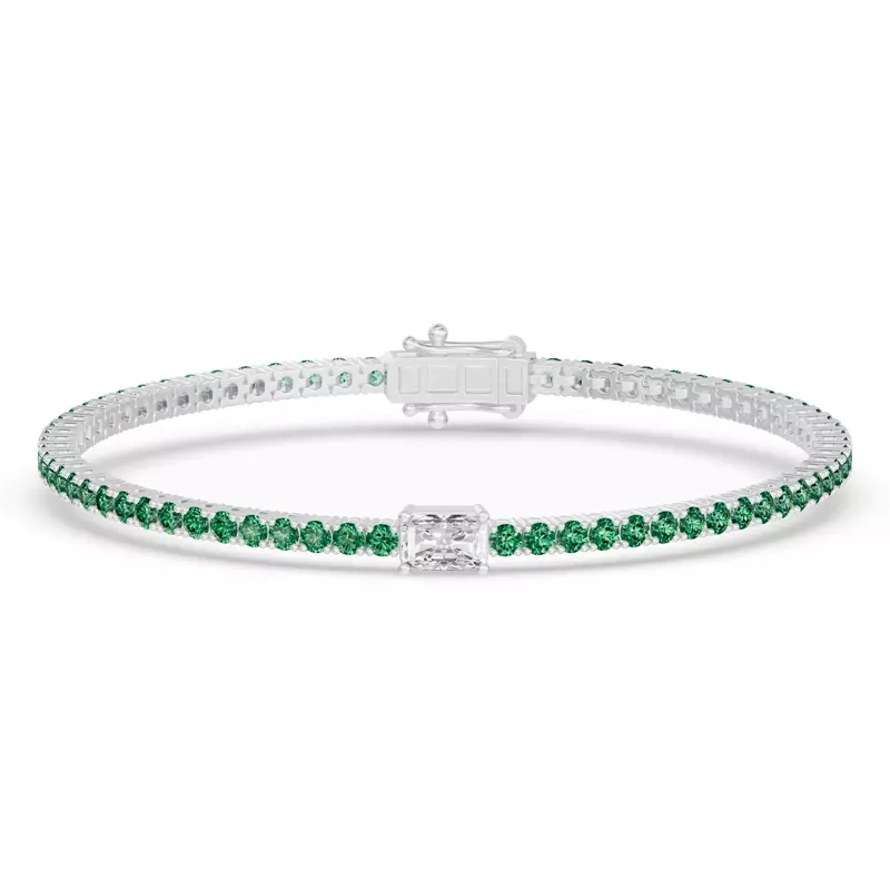 Lunava Green Emerald & Radiant Lab Diamond Tennis Bracelet