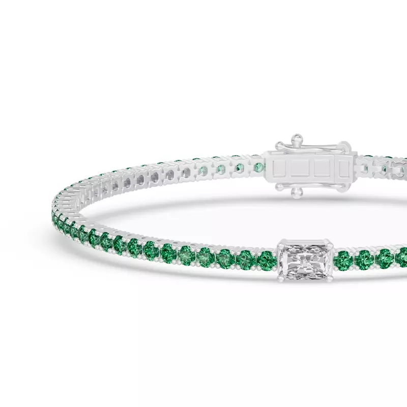 Platinum Lunava Green Emerald & Radiant Lab Diamond Tennis Bracelet