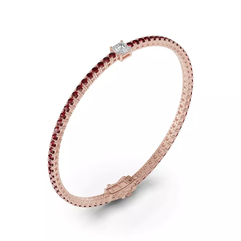 14K Rose Gold Lunava Ruby & Asscher Lab Diamond Tennis Bracelet