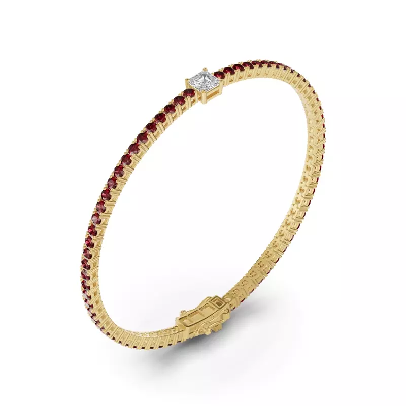 14K Yellow Gold Lunava Ruby & Asscher Lab Diamond Tennis Bracelet
