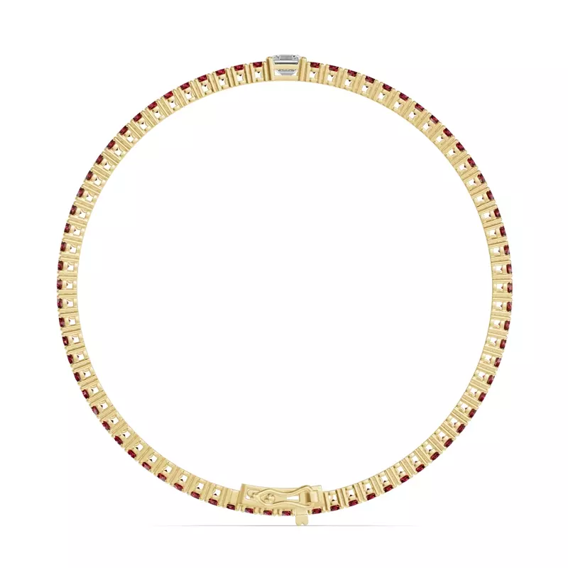 14K Yellow Gold Lunava Ruby & Asscher Lab Diamond Tennis Bracelet