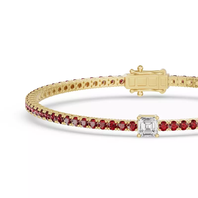 14K Yellow Gold Lunava Ruby & Asscher Lab Diamond Tennis Bracelet