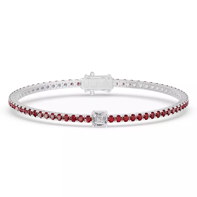 18K White Gold Lunava Ruby & Asscher Lab Diamond Tennis Bracelet