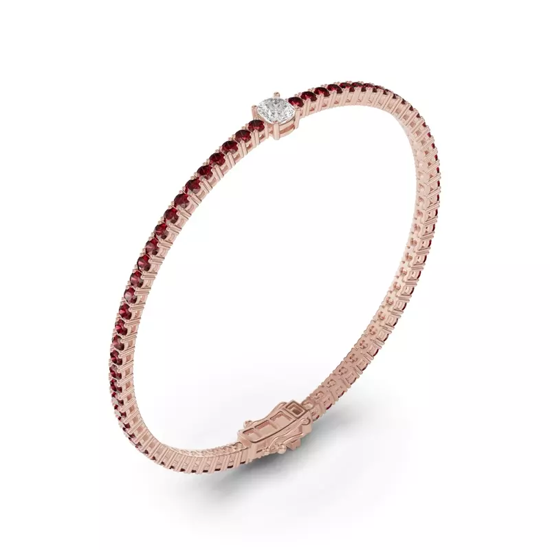 14K Rose Gold Lunava Ruby & Cushion Lab Diamond Tennis Bracelet