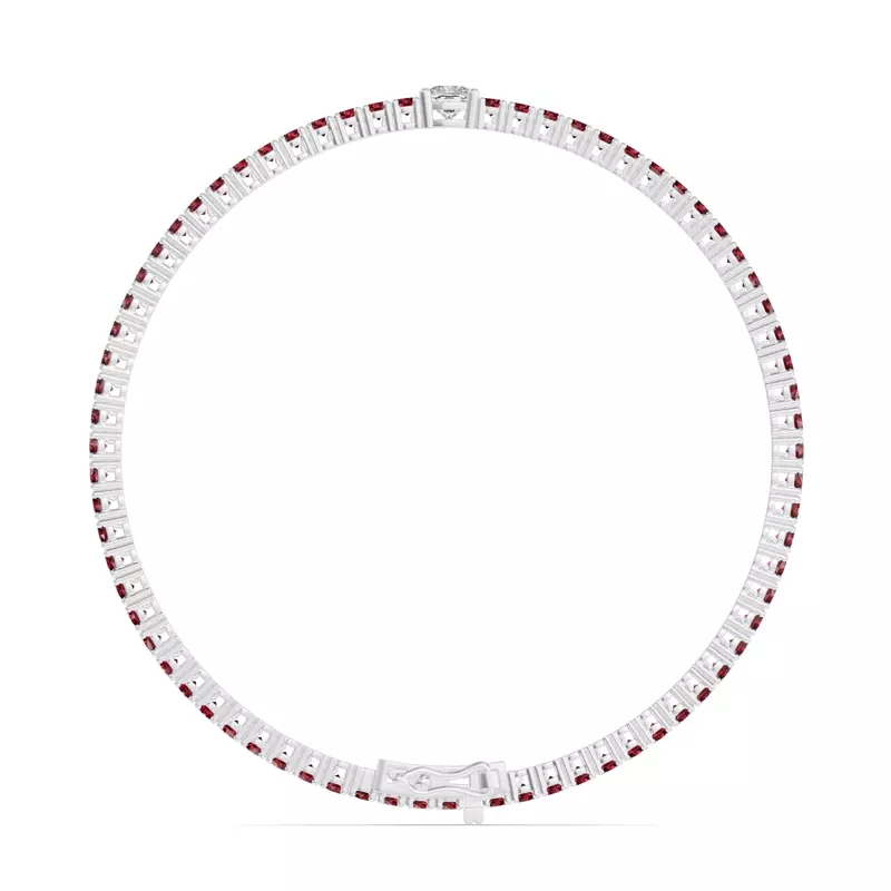 14K White Gold Lunava Ruby & Cushion Lab Diamond Tennis Bracelet