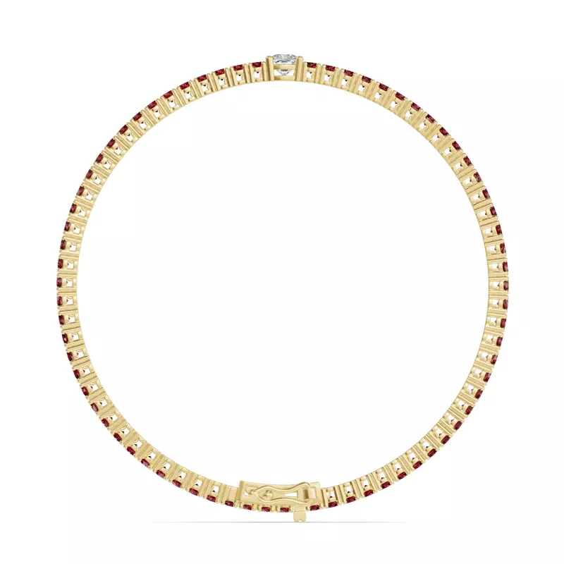 18K Yellow Gold Lunava Ruby & Cushion Lab Diamond Tennis Bracelet