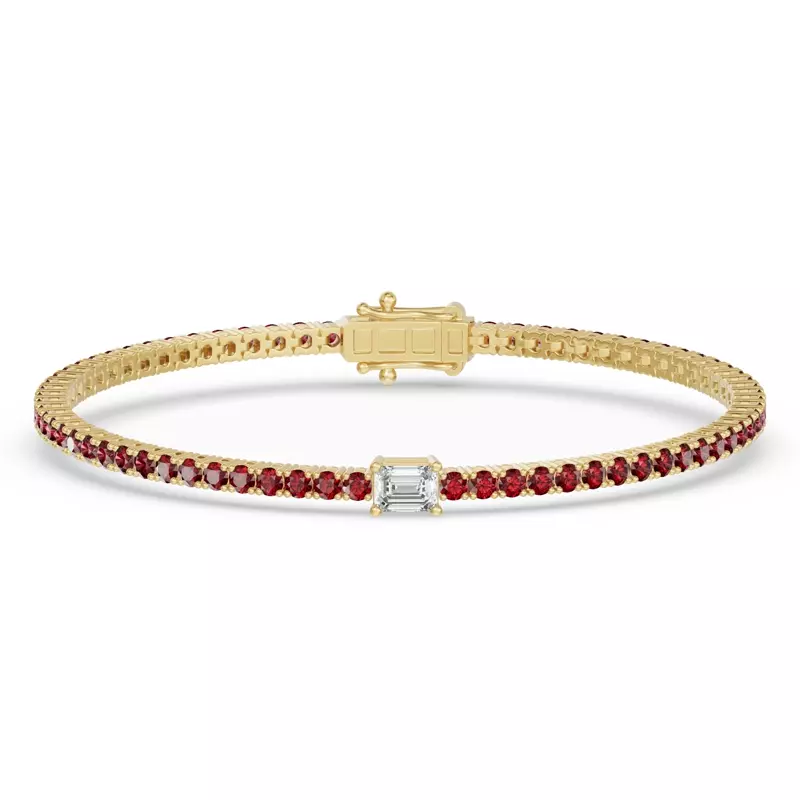 14K Yellow Gold Lunava Ruby & Emerald-Cut Lab Diamond Tennis Bracelet