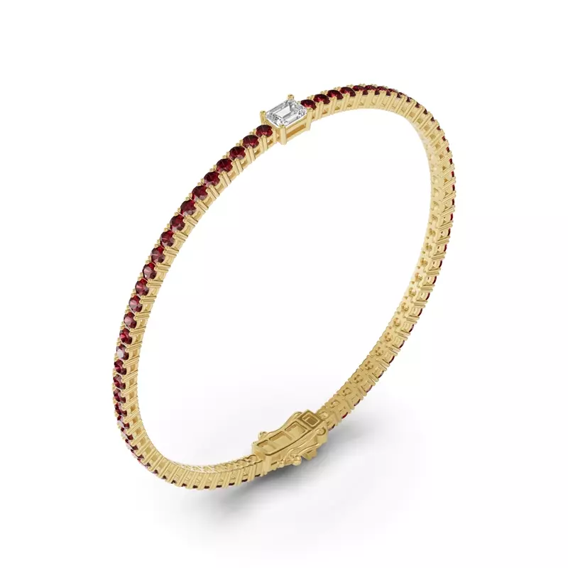 14K Yellow Gold Lunava Ruby & Emerald-Cut Lab Diamond Tennis Bracelet