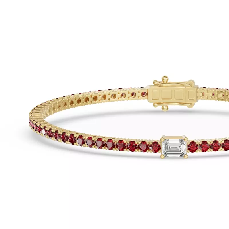 14K Yellow Gold Lunava Ruby & Emerald-Cut Lab Diamond Tennis Bracelet