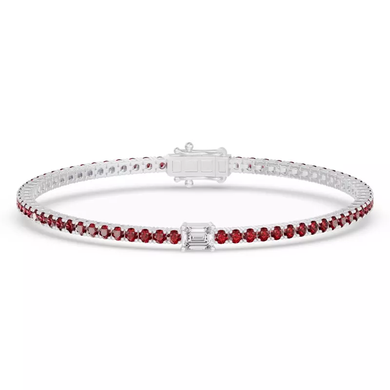 Platinum Lunava Ruby & Emerald-Cut Lab Diamond Tennis Bracelet