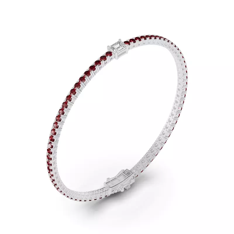 Platinum Lunava Ruby & Emerald-Cut Lab Diamond Tennis Bracelet