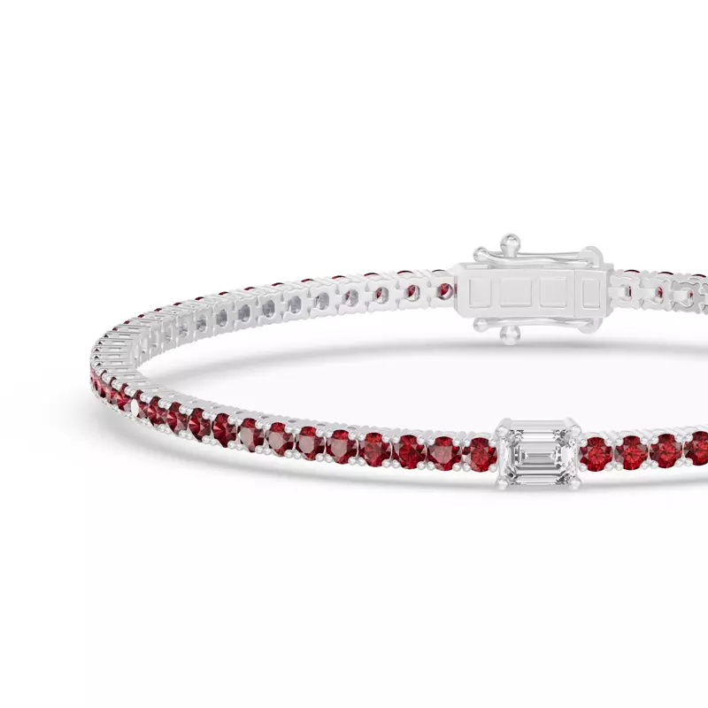 Platinum Lunava Ruby & Emerald-Cut Lab Diamond Tennis Bracelet