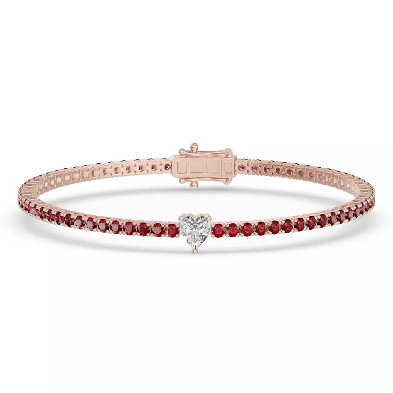 Lunava Ruby & Heart Lab Diamond Tennis Bracelet