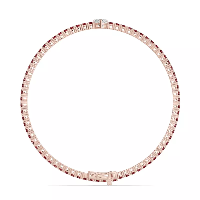 14K Rose Gold Lunava Ruby & Heart Lab Diamond Tennis Bracelet