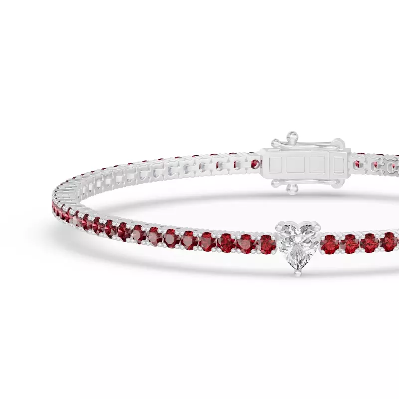 14K White Gold Lunava Ruby & Heart Lab Diamond Tennis Bracelet