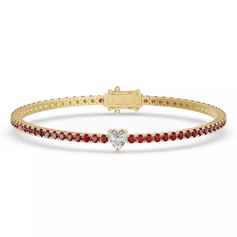 Lunava Ruby & Heart Lab Diamond Tennis Bracelet
